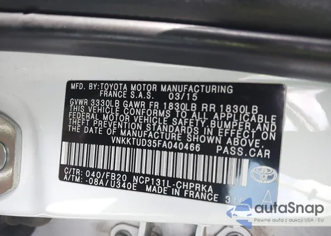 2015 Toyota Yaris Le z USA, uszkodzony, nr VIN VNKKTUD35FA040466